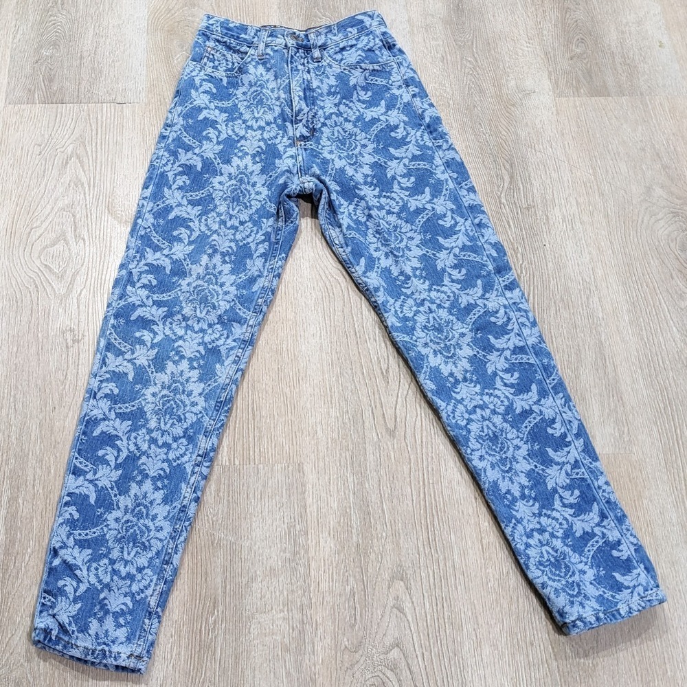 Vintage 90s Guess Floral Jeans Sz 29 (actual 25) Straight Leg Baroque High Rise‎
